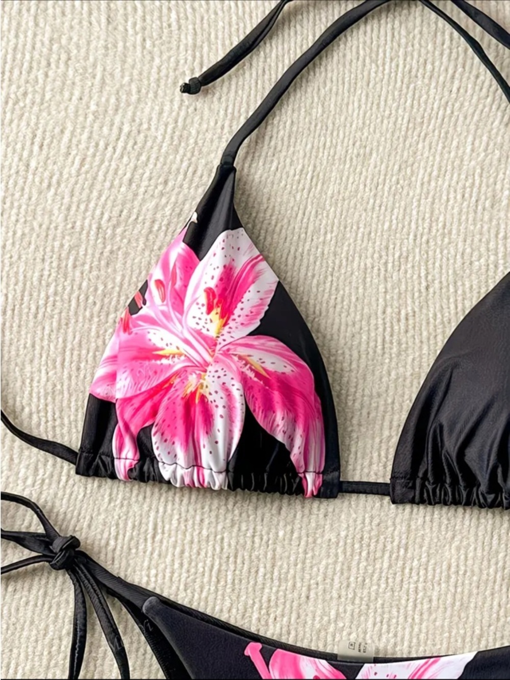 Black & Pink, Floral Lily, Bikini Set - Picture 3 of 8